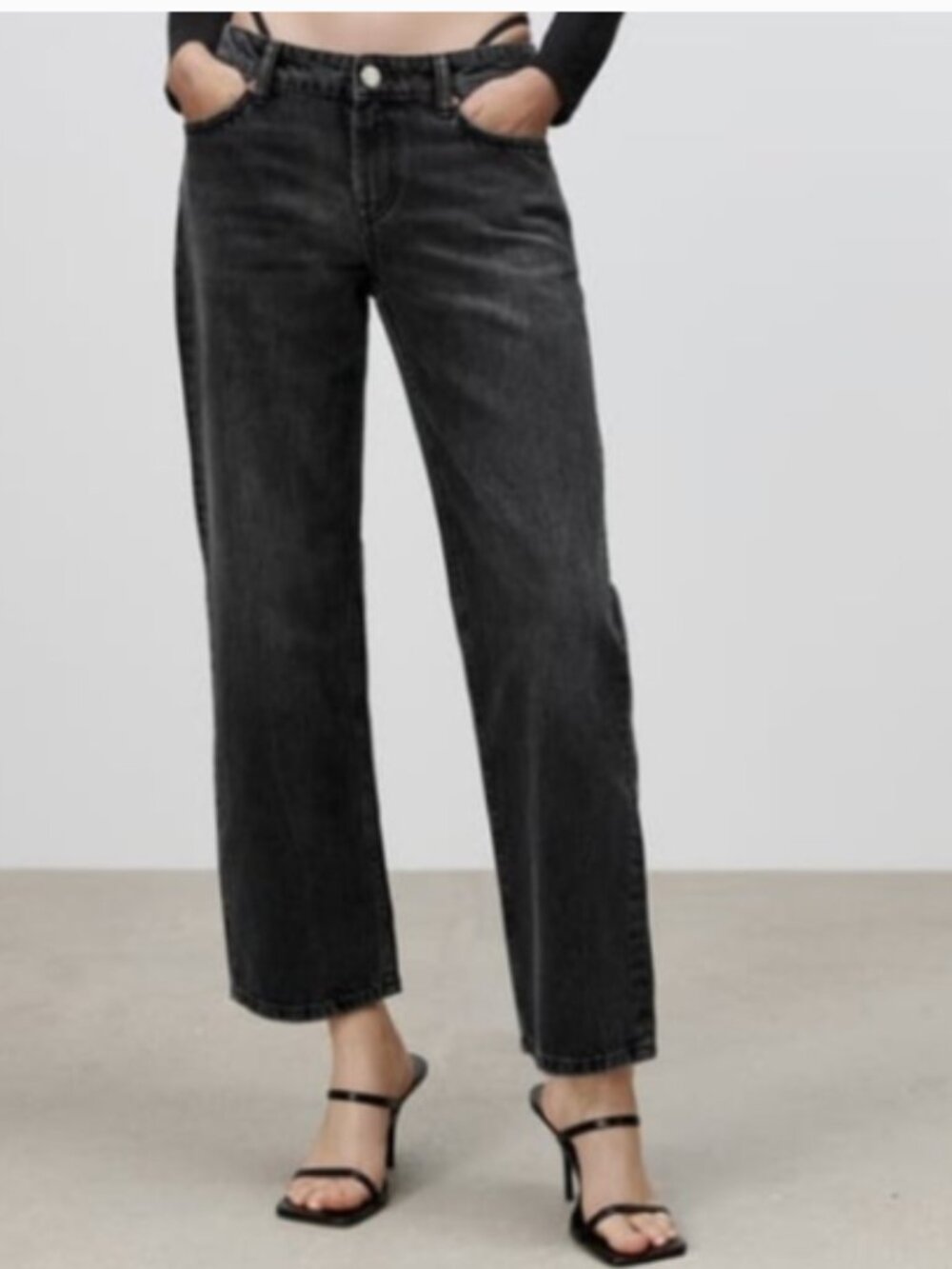 Zara The Indie Pant Charcoal Black Low Rise Straight Leg Jeans